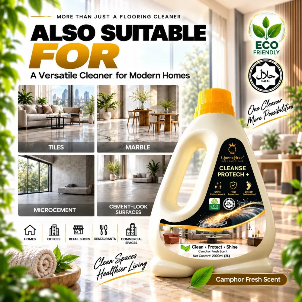 Multi-surface floor cleaner compatibility: Tiles, Marble, Microcement, and Cement-look surfaces